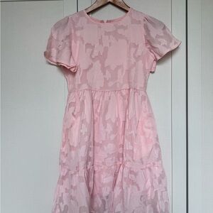 Girls' Light Pink Floral Jacquard Tiered Dress
